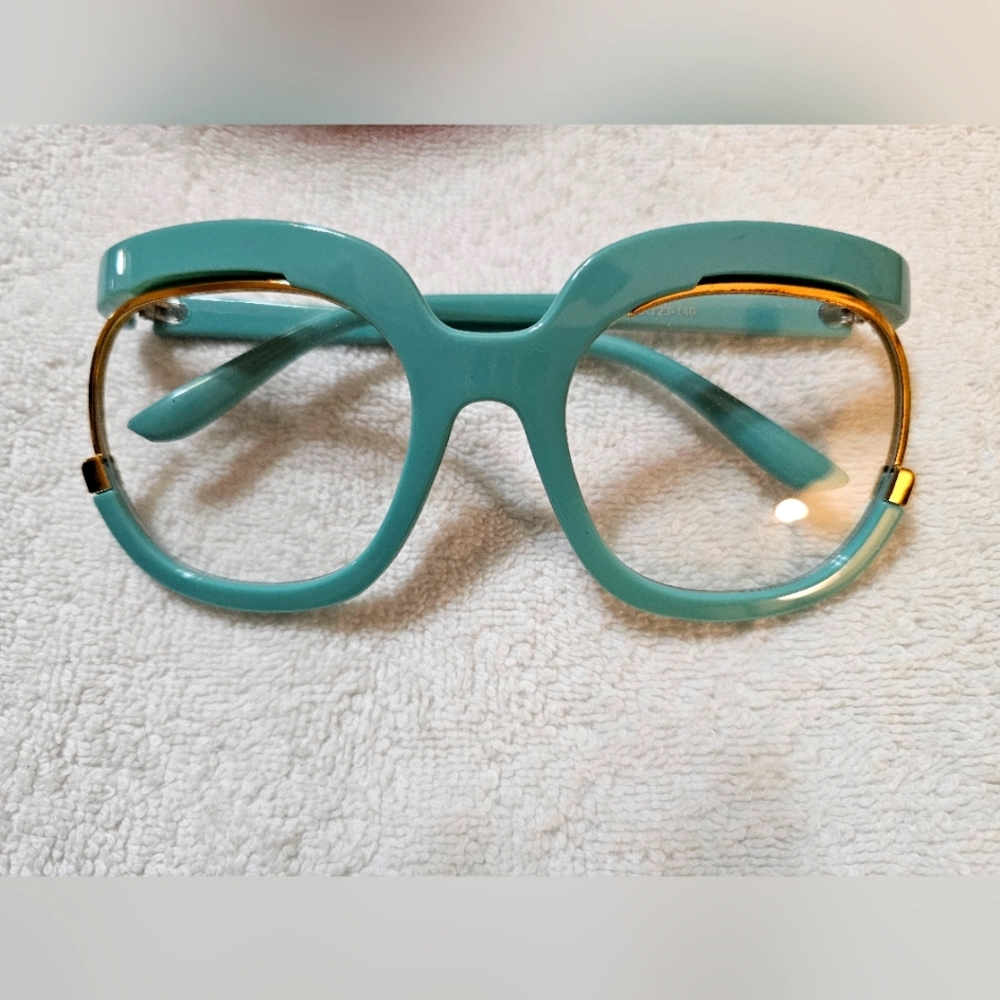 NEW BOLD FRAME ROUND STYLISH GREEN/GOLD FRAME CLEAR EYE GLASSES